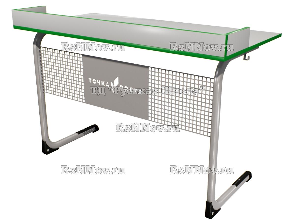 Стол лабораторный цельносварной с бортом и перфорированным экраном на плоскоовальной трубе «Точка роста» для химии, физики, биологии. (2-мест, гр. 6, ст.Серая, кр.Зелёная, мк.Серый )