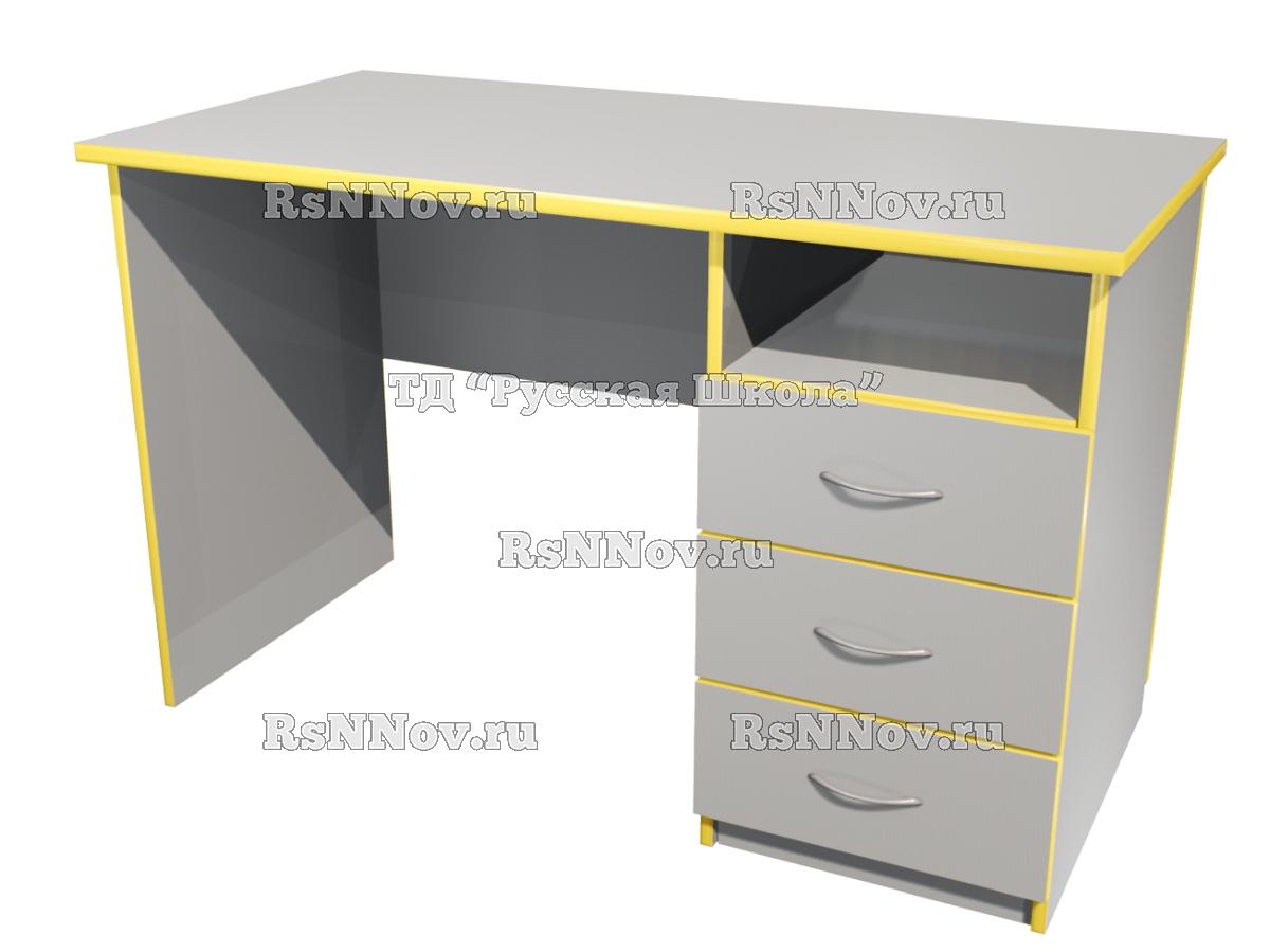 Стол письменный со встроенной тумбой 3 ящика «Точка роста» (ст/фас. Серые, кор. Серый, кр. Жёлтая)