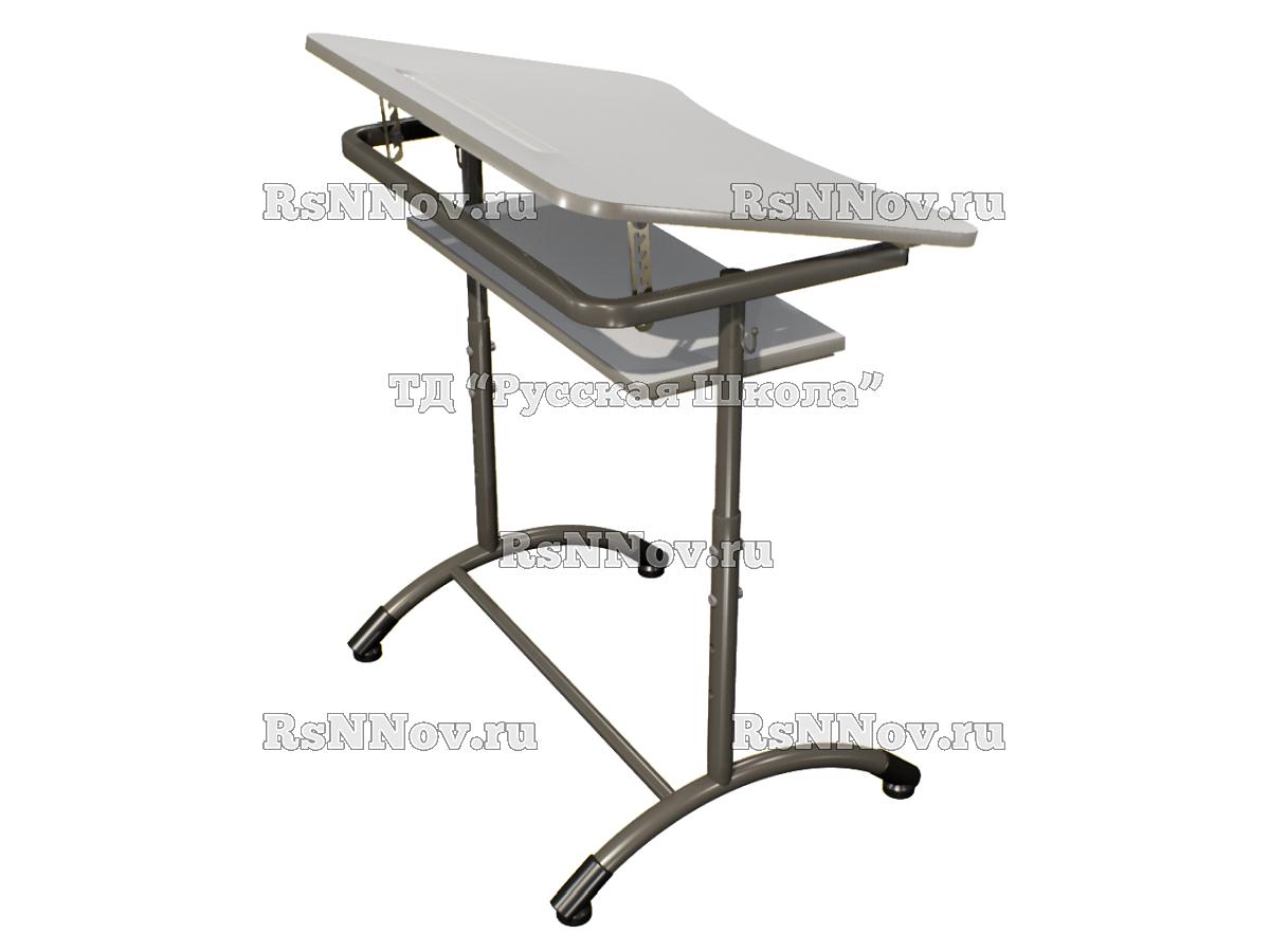 Стол ученический ДЖЕТ 1-мест регулируемый по высоте и углу наклона столешницы 0-15 градусов, с полкой «Точка роста» (гр. 4-6, ст. Серая, кр. Мокко, мк. Мокко)