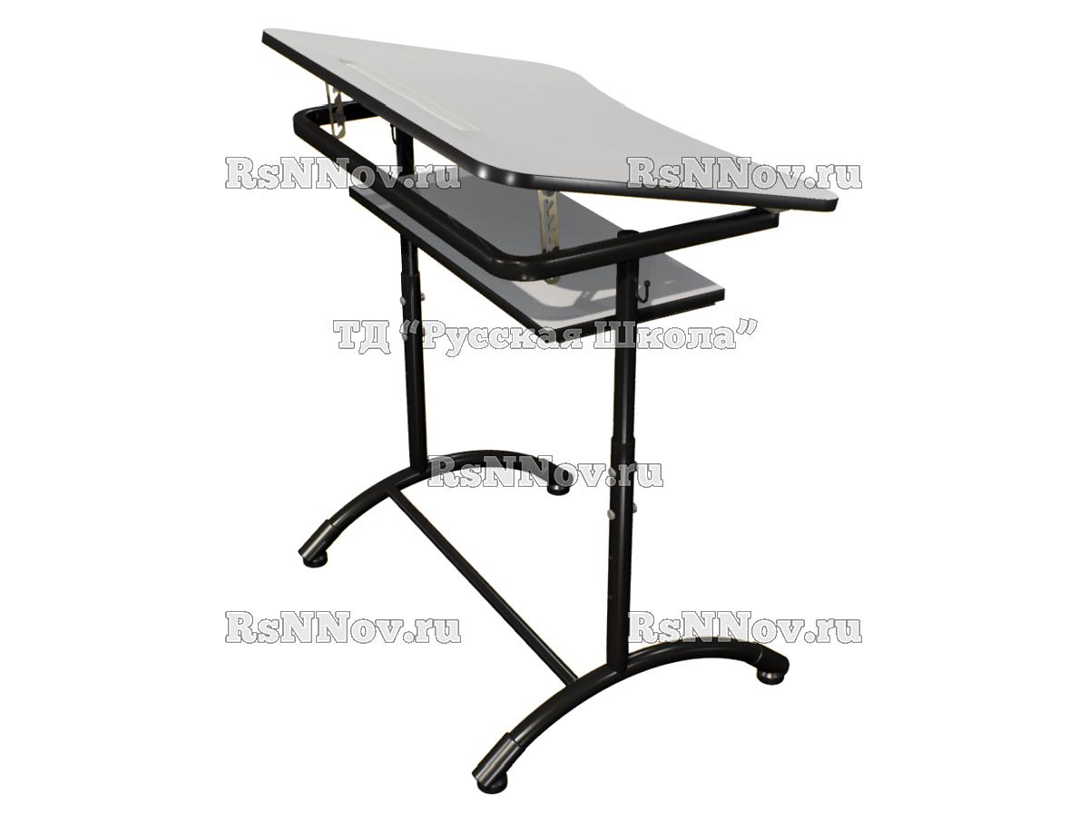 Стол ученический ДЖЕТ 1-мест регулируемый по высоте и углу наклона столешницы 0-15 градусов, с полкой «Точка роста» (гр. 4-6, ст. Серая, кр. Черная, мк. Черный)