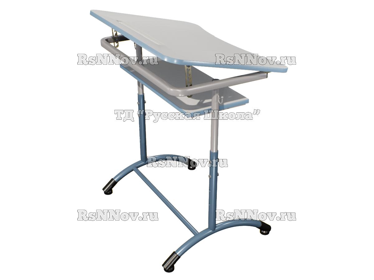 Стол ученический ДЖЕТ 1-мест регулируемый по высоте и углу наклона столешницы 0-15 градусов, с полкой «Точка роста» (гр. 4-6, ст. Серая, кр. Лавандовый, мк. Серый/Лавандовый)