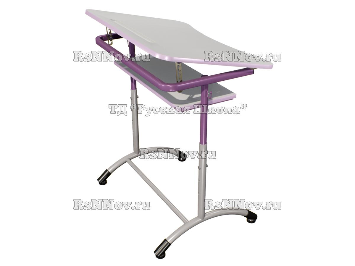 Стол ученический ДЖЕТ 1-мест регулируемый по высоте и углу наклона столешницы 0-15 градусов, с полкой «Точка роста» (гр. 4-6, ст. Серая, кр. Фиолетовый, мк. Фиолетовый/Серый)