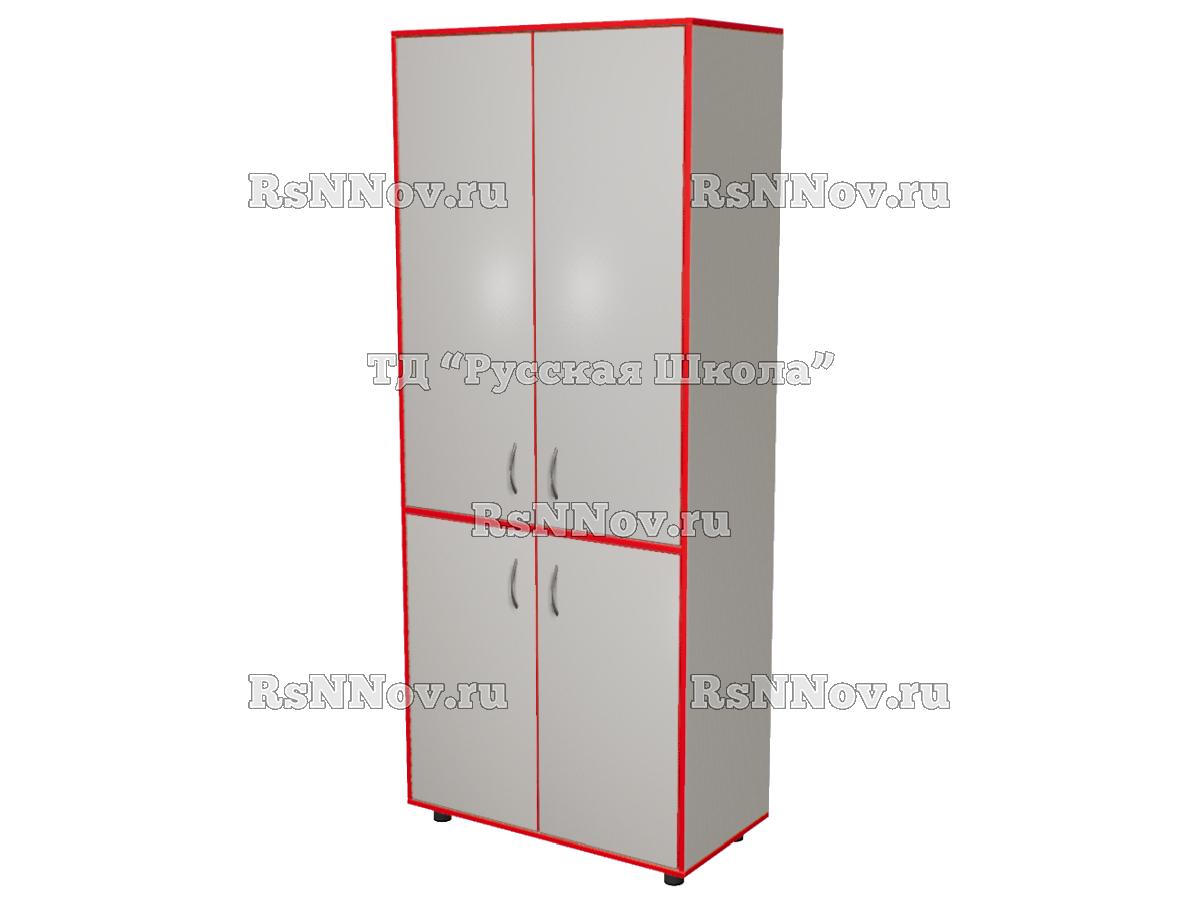 Шкаф КВАНТ широкий закрытый 4 дверцы «Точка роста» (ЛДСП 16 мм, к. Серый, ф. Серые, кр. Красная)