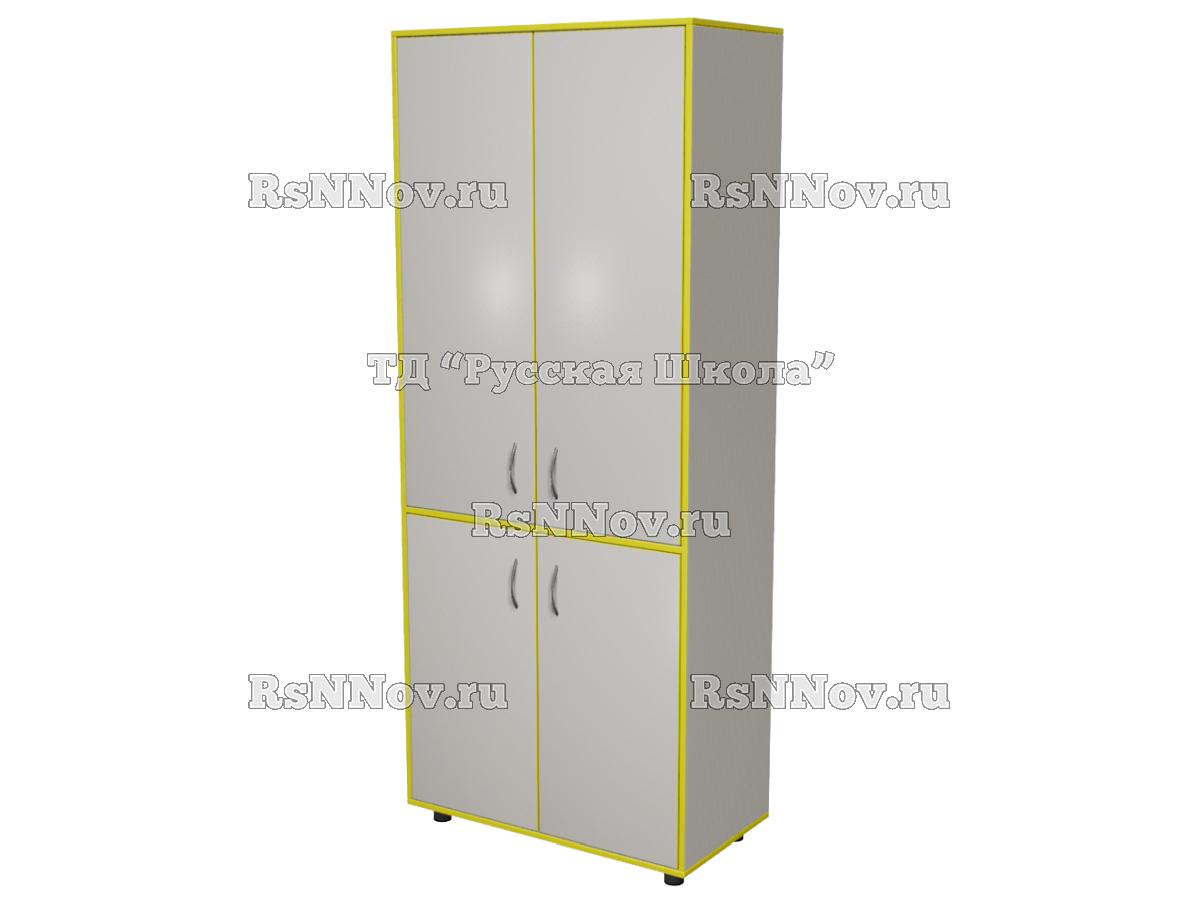 Шкаф КВАНТ широкий закрытый 4 дверцы «Точка роста» (ЛДСП 16 мм, к. Серый, ф. Серые, кр. Лайм)