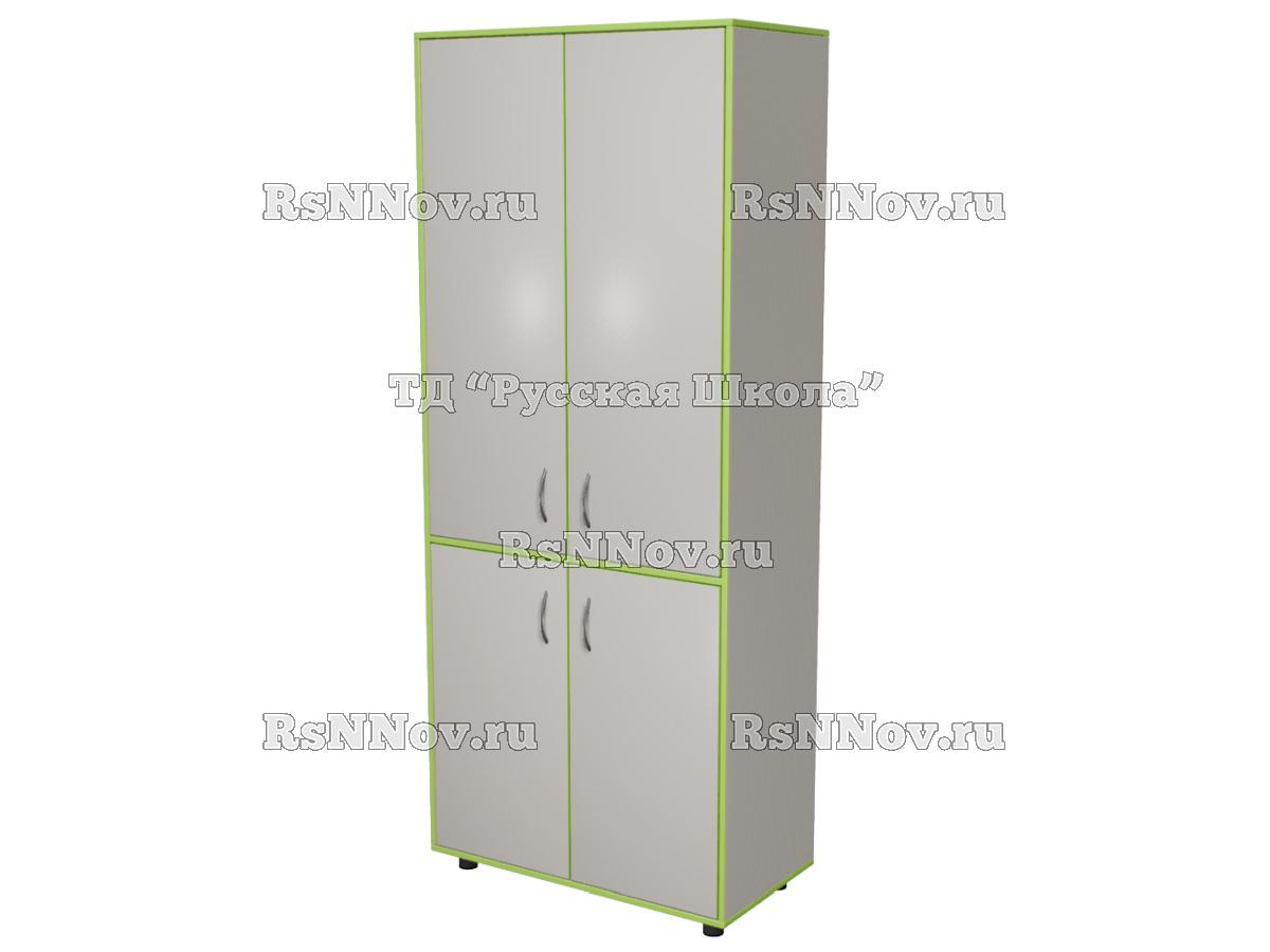 Шкаф КВАНТ широкий закрытый 4 дверцы «Точка роста» (ЛДСП 16 мм, к. Серый, ф. Серые, кр. Фисташковая)