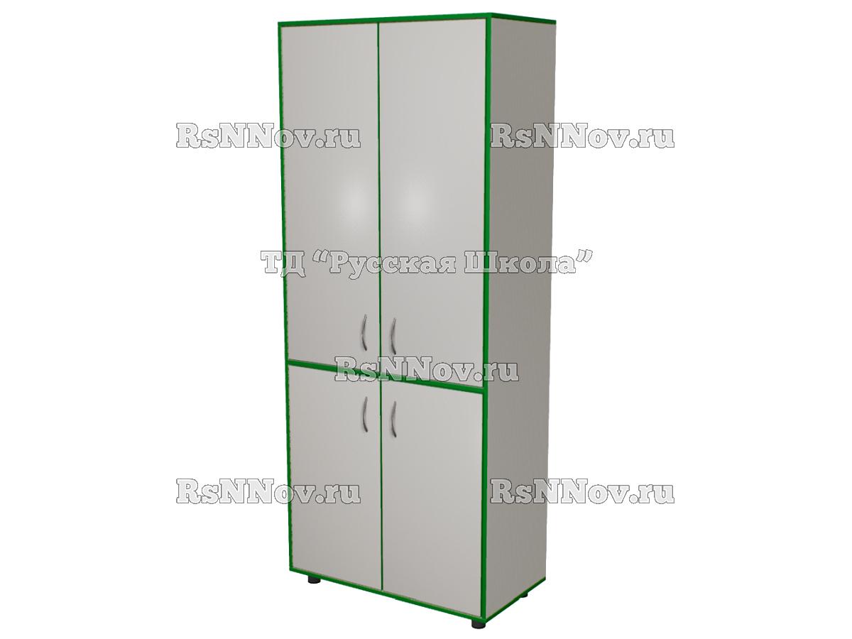 Шкаф КВАНТ широкий закрытый 4 дверцы «Точка роста» (ЛДСП 16 мм, к. Серый, ф. Серые, кр. Зеленая)
