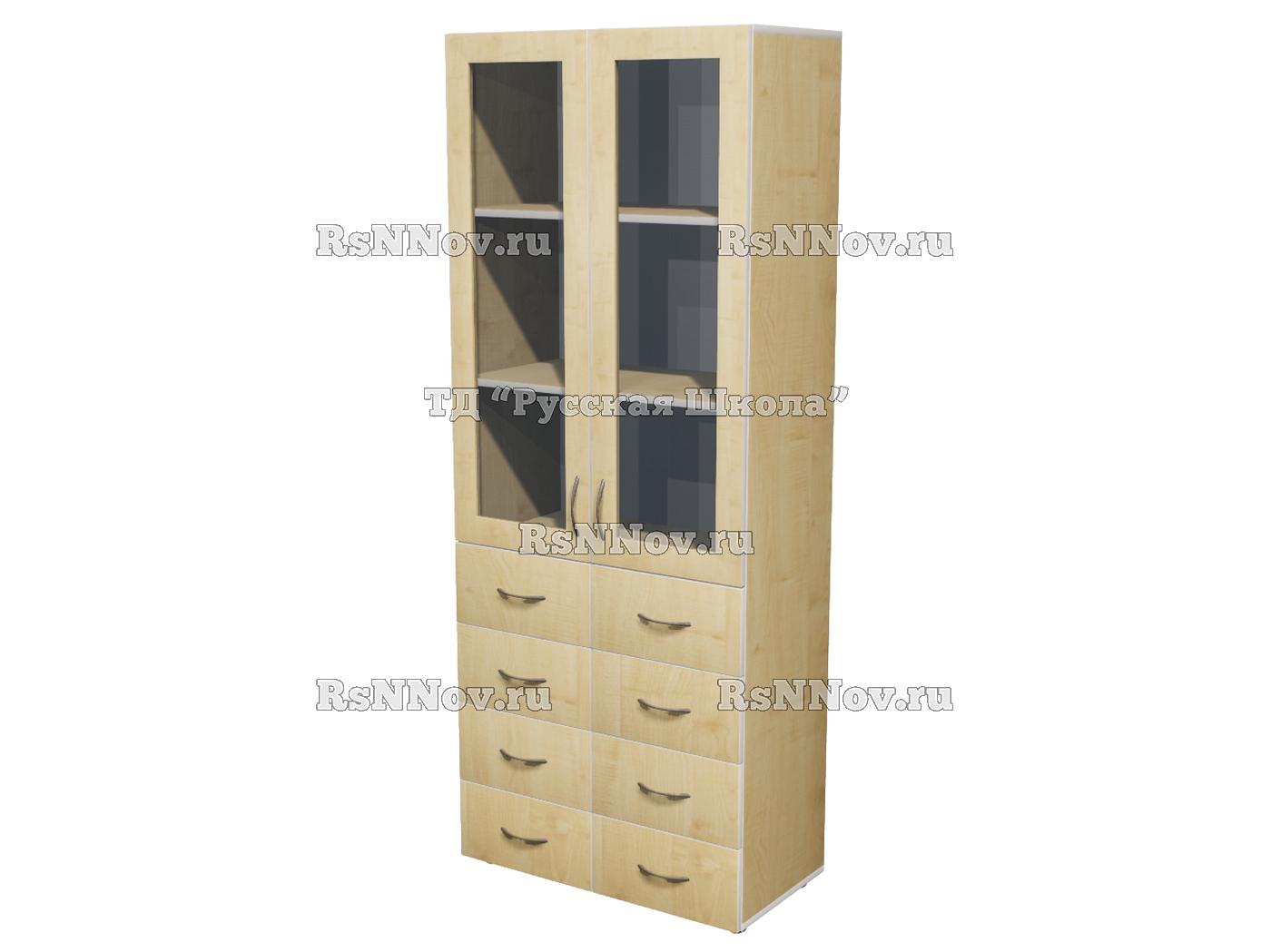 Шкаф ЭКО 25M14 широкий закрытый 8 ящиков со стеклом (кор. Клен, кр. Белая, ф. Клен)