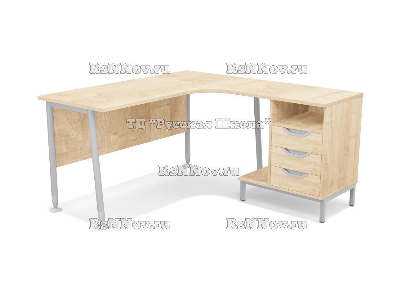 Стол угловой ЛИГА 17 с тумбой и подставкой для системного блока (ст. Клён, мк. Серый)