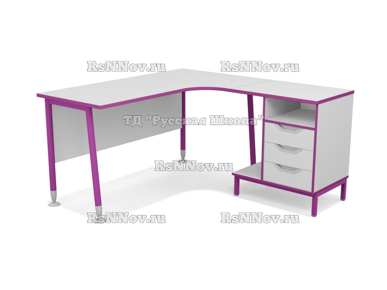 Стол угловой ЛИГА 17 с тумбой и подставкой для системного блока (ст. Серая, мк. Фиолетовый)