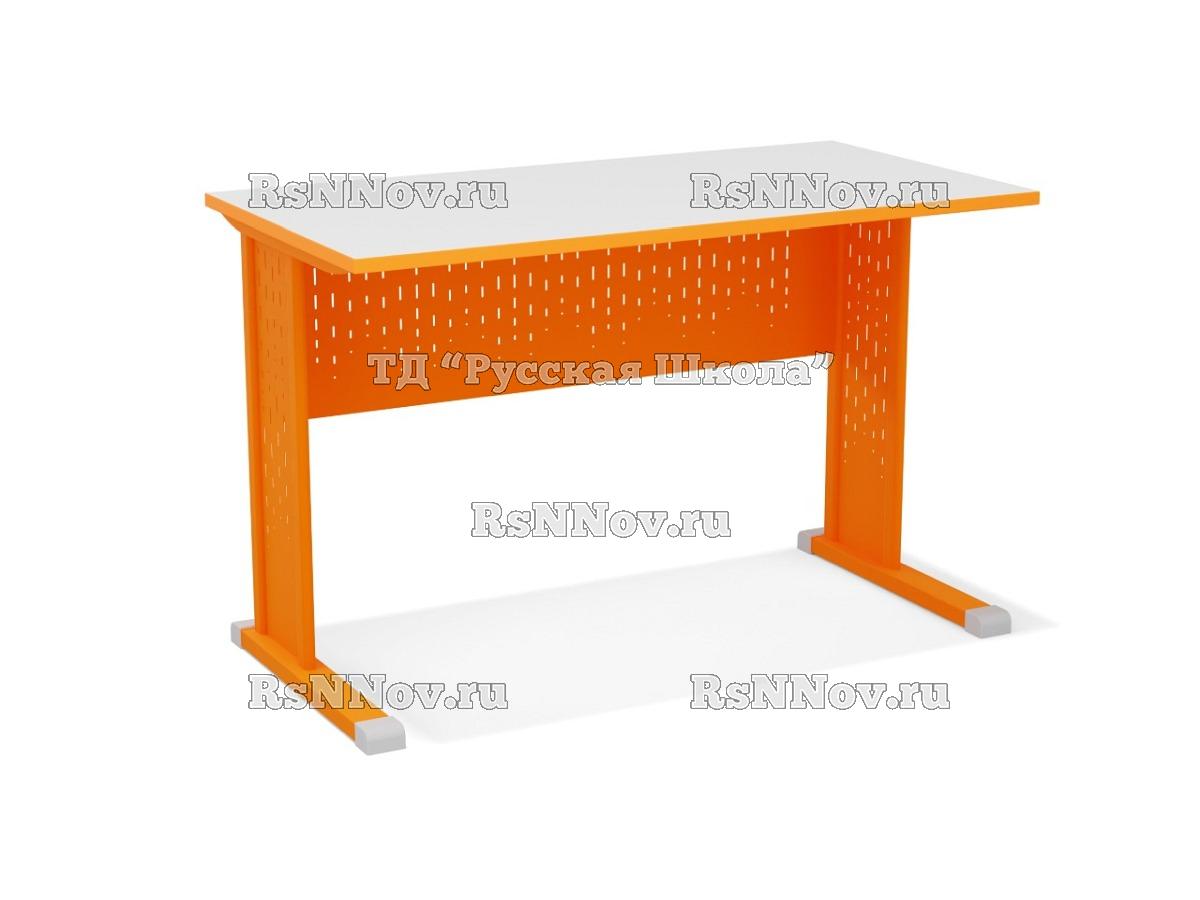 Стол учителя на м/к с перфорированным экраном и вставками, тип перфорации «Дождик» (ст. Серая, мк. Оранжевый)