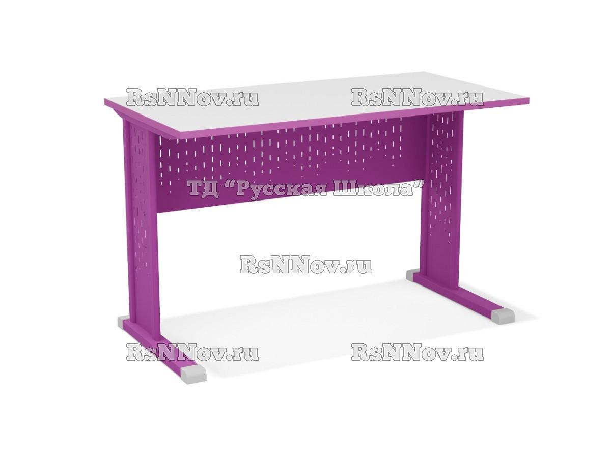 Стол учителя на м/к с перфорированным экраном и вставками, тип перфорации «Дождик» (ст. Серая, мк. Фиолетовый)